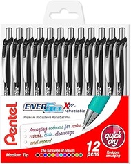 Pentel EnerGel XM BL77 - Retractable Liquid Gel Ink Pen - 0.7mm - 54% Recycled - Black Ink - Pack of 12 in Wallet