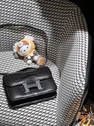 Hermes Constance 24 黑銀 霧面鱷