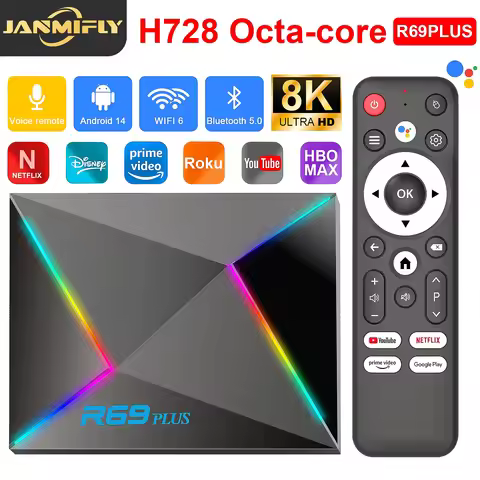 R69 Plus Voice Control TV Box Ultra HD 8K Allwinner H728 Octa Core Support Netflix tv box WIFI 6 Set