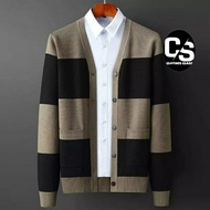Men's Cardigan Men's Knit Cardigan/ Fine Striped Cotton Knit Cardigan/