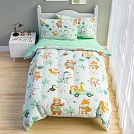 SANDJEST Jungle Animal Comforter Set Twin Size 68x86in for Kids Boys, Microfiber 3 Pcs Bedding Set I