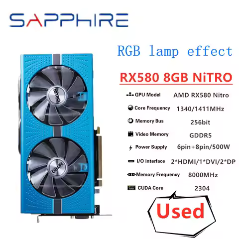 SAPPHIRE Original RX 580 8G NITRO Graphic card RX 580 Game graphics card GDDR5 256bit RGB lamp effec