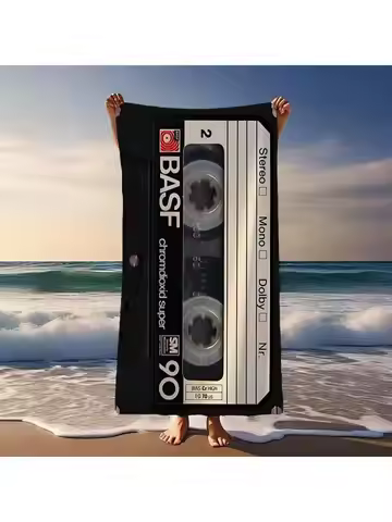 Vintage Cassette Tape Design Lightweight Microfiber Beach Towel - Quick-Dry, Sand-Free, Machine Wash