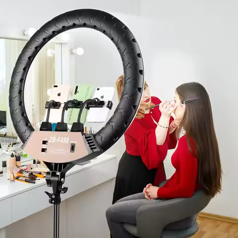 22" LED Light Rings 3200-6500K Color Temperature 0-100% Brightness With 2M Power Cable Lamp For Make