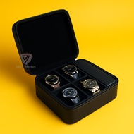 Full Black - Travel Watch Box 4-slot Sports Watch Box + 1 Multifunction Slot