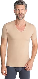 Clean-Cut Men's Short Sleeve Vest with V-Neck - Invisible Men's Base Shirt with Laser-Cut Finish - S
