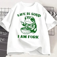 Summer men's Life Is Soup I Am Fork English printed T-shirt. Fun frog Summer short-sleeved camiseta 