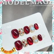 B160 fake nails red cat eye design short nails easy to operate
