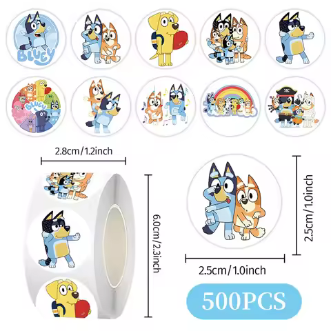 500pcs/Roll Cartoon Bluey Family Animation Sealing Sticker DIY PVC Laptop Decals Decoration Stiker R
