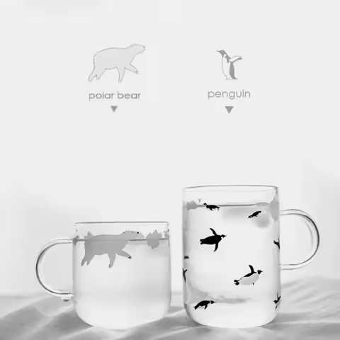 Tuuli Originality Polar Bear Penguin Pretty Glass Cup Lover Mocha Coffee Cafe Milky Tea Mugs Caneca 