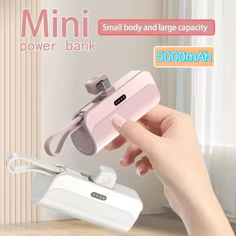 New Mini Power Bank 5000mAh Compact Portable Charger Pocket Power Bank Comes with Plug for IPhone Xi