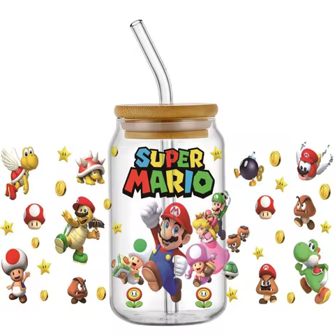 Miniso super mario racing Waterproof UV DTF Cup Mug Wraps Sticker DIY 3D Wrap Decal For 16oz Libbey 