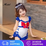 [Dengan Topi Renang] Baju Renang Sehelai Kanak-kanak Perempuan Pakaian Renang Ikatan Simpul Polka Do