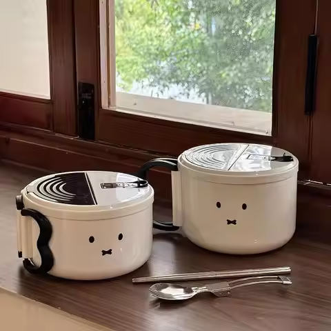 Cartoon Kawaii Thermal Insulation Food Grade High-capacity Drainable Water Instant Noodle Bowl Easy 