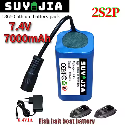 7.4V 7000mAh 2S2P T188 T888 2011-5 Remote Control Fish Finder Bait Boat Lithium Battery Remote Contr