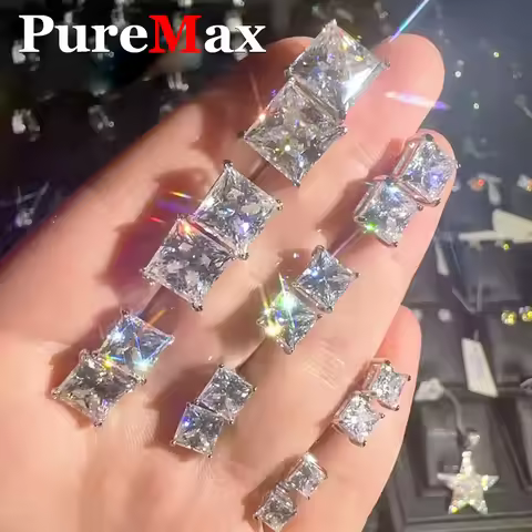 Princess 0.6-2ct Women Moissanite Earring Original 925 Sterling Silver Jewelry Real Moissanite Diamo