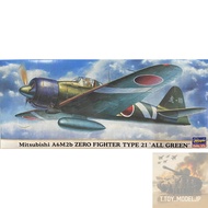 Hasegawa 1/72 Mitsubishi A6M2b Zero Fighter Type21 All Green Aircraft Model War Assembled