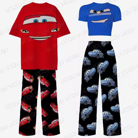 2026 McQueen Sally Couples Family Matching Pajama Set Crop Top Shorts Cute Kawaii Sleepwear Adults K