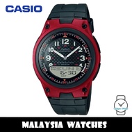 (100% Original) Casio AW-80-4B Telememo 10 YEARS BATTERY LIFE Black & Red Resin Watch AW804B AW80-4B