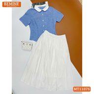 Set BEMINE áo cổ sen đính cúc chân váy xòe dài-ST432
