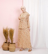 TICLO Nala Dress Gamis Plisket Wanita Korea Motif Bunga Jumbo Busui Friendly Kancing Muslim Panjang 
