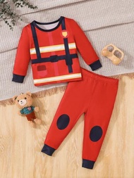 嬰兒男童修身合身制服風格長袖休閒2入組家居服裝