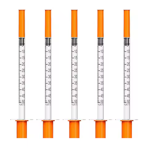 100PCS 0.5ml/cc Disposable Sterile Orange Insulin Syringe With 31G 5/16 Inch Needle, Individually Pa