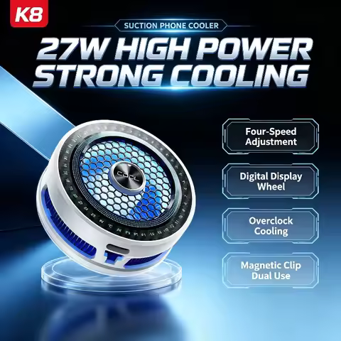 K8 9V/3A 27W Max Gaming Cooling Fan Radiator with Digital Display RGB Light Semiconductor Mobile Pho