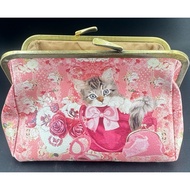 Pink roses and cat kiss lock pouch, Preloved