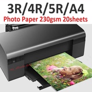 3R/4R/5R/A4 Glossy Photo Paper 230gsm 20sheets