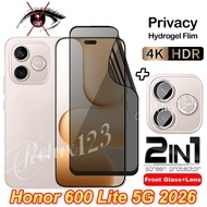 For Honor 600 Lite 5G Anti-Privacy Hydrogel Film and Camera Flim For Honor 600 Pro Honor600Lite Hono