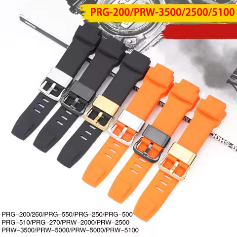 Rubber Silicone Strap for Casio PROTREK PRG-200 250 260 550 500 PRW-3500 2500 5100 Waterproof Black 