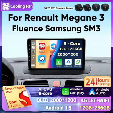 Android 15 Carplay Auto Car Radio Multimedia Player For Renault Megane 3 Fluence Samsung SM3 2008 - 