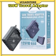 RMAX RP-U107 Mecha Warrior 120W Gan Penyesuai Kembara Kelabu Palam UK 3 Jenis C Output USB