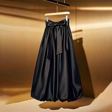 French Elegance High Waist Bow Acetate Satin Bloom Skirt