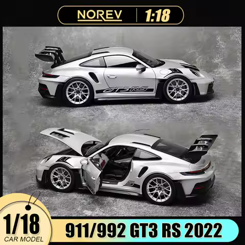 NOREV diecast model 1/18 911 992 GT3 RS 2022 Silver car model static display holiday gift collection