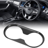 ที่วางแก้วแบบคาร์บอนไฟเบอร์ฝาครอบอุปกรณ์ตกแต่งภายในรถยนต์สำหรับ Ford Ranger T6 P375 2015‑2021