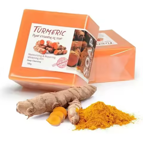 100g Turmeric Soap with Goat Milk & Silk Protein Aloe Soap Ginger Natural Sea Salt Essential Oil Lem