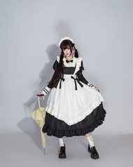 New Lolita long-length plus-size maid outfit black Japanese-style lace maid outfit cute Japanese-sty