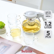 Selma Ivy Teapot & Glass Cup 1.2 ltr Set of 5 Pcs - Grey Water Jug Water Jug Pitcher Drinking Water 