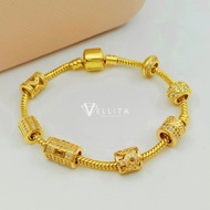 [VJ]Cop916 Bracelet “Cubic Zirconia Charm Beads” 999.9 Bangkok Gold Plated L:18cm [Gelang Charm Blin