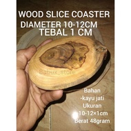 Natural teak wood slice coaster 10-12x1cm