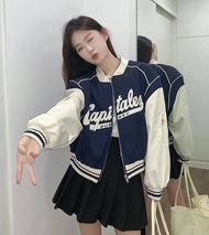 เสื้อแจ็คเก็ตเบสบอล กษรย่อปักชุดเบสบอลลําลองหลวม ๆ สไตล์เกาหลี ชุดเบสบอลสำหรับสุภาพสตรี