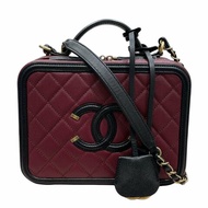 CHANEL 香奈兒 A93343 CC FILIGREE VANITY CASE 復古箱包 荔枝牛皮 酒紅色 金釦