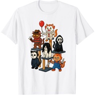 Amber's Kids and Adults 24s Unisex Creepy Cat Stack Funny Tower Cat Horror Movies Halloween T-Shirt 