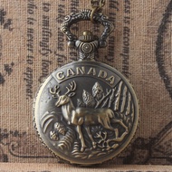 Canadian Elk Quartz Pocket Watch Animal Study Gift Wolf Elk Duck Eagle