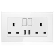 VISWE Double UK USB Socket Switch wall socket home switch tempered glass panel
