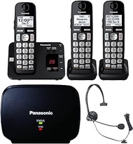 PANASONIC DECT 6.0 Expandable Cordless Phone System with Answering Machine and Call Blocking - 3 Handsets - KX-TGE433B (Black)