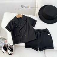 Set bộ vest Beemo phối cúc công tử chất liệu tech chéo mặc đi chơi sự kiện bé từ 1 - 7 tuổi 22415B