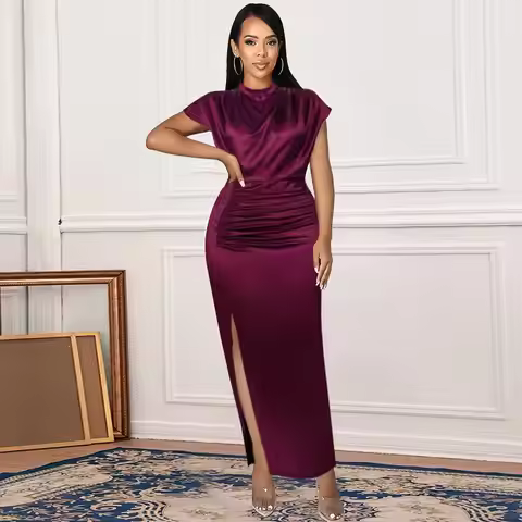 High Ne Long Dr Slit Design High Waist Hip Vintage Sle Batwing Sve Bodycon Dr Ciwalk Suitable All Ye